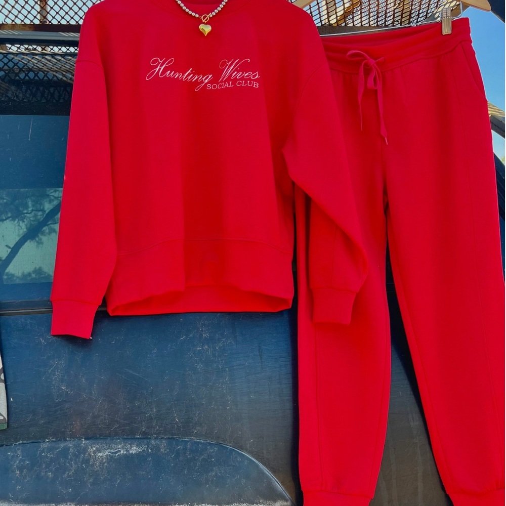 Red Hunting Wives Social Club Sweatshirt and Pants Set